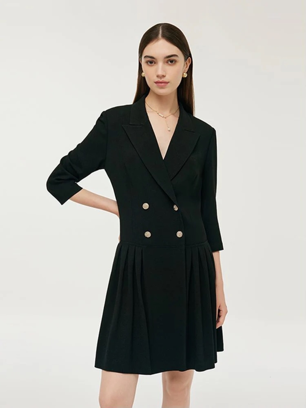 GOELIA black blazer-style mini dress  acetate pleated